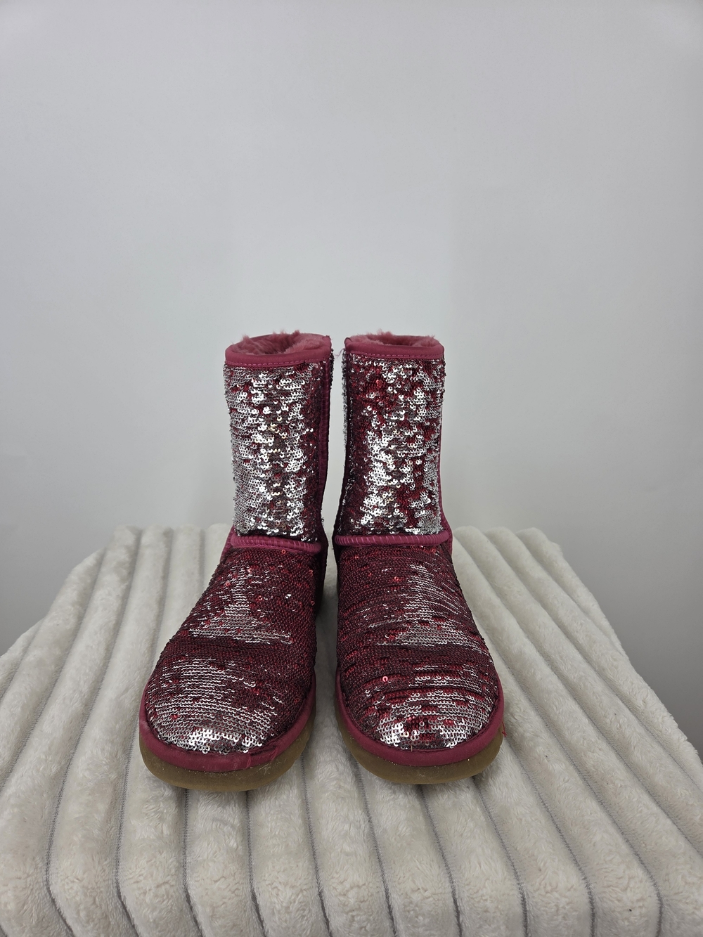 UGG Pink/Cranberry Sequin Classic Short Slippers